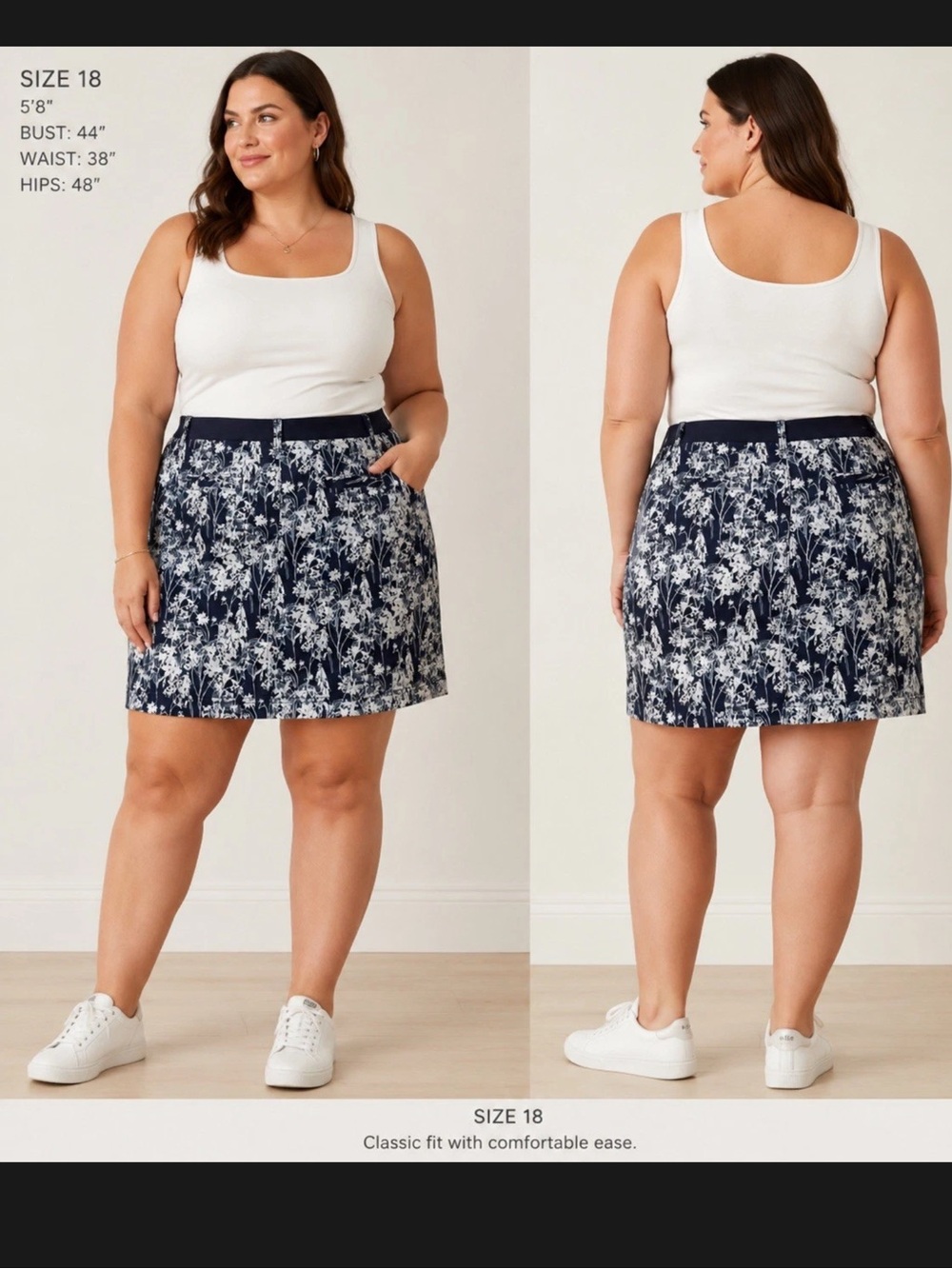 Lee Navy and White Floral Midi Skort